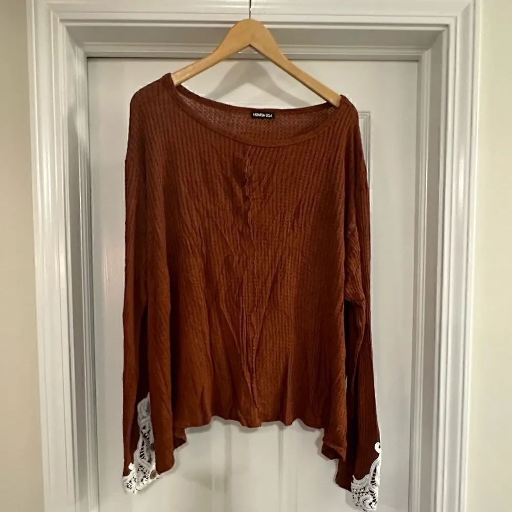 HEIMISH USA - Long Sleeve waffle weave button crochet top size 2X